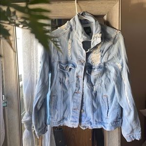 Ripped light-wash denim jean jacket